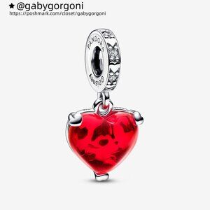Pandora Disney Mickey & Minnie Mouse Kiss Red Murano Glass Dangle Charm